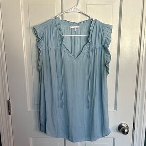Soft Blue Ruffle Sleeve Blouse